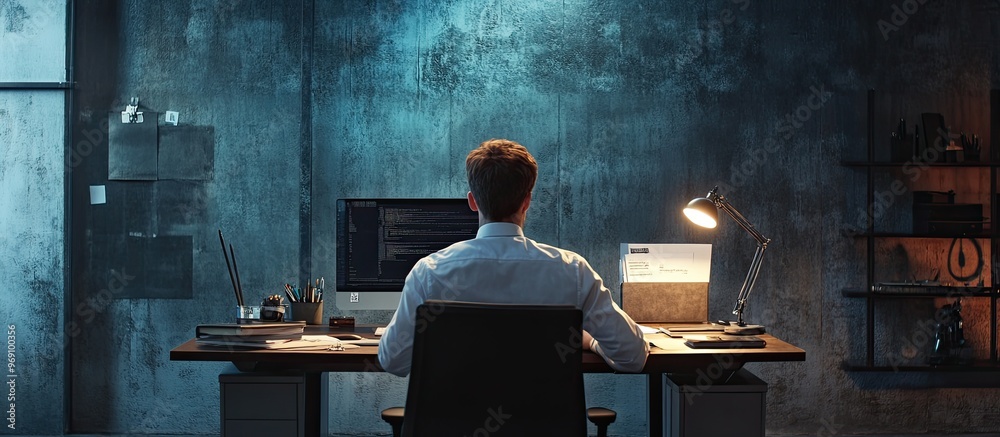 Aufkleber young entrepreneur working in an office seated at a desk. with copy space image. place for adding te