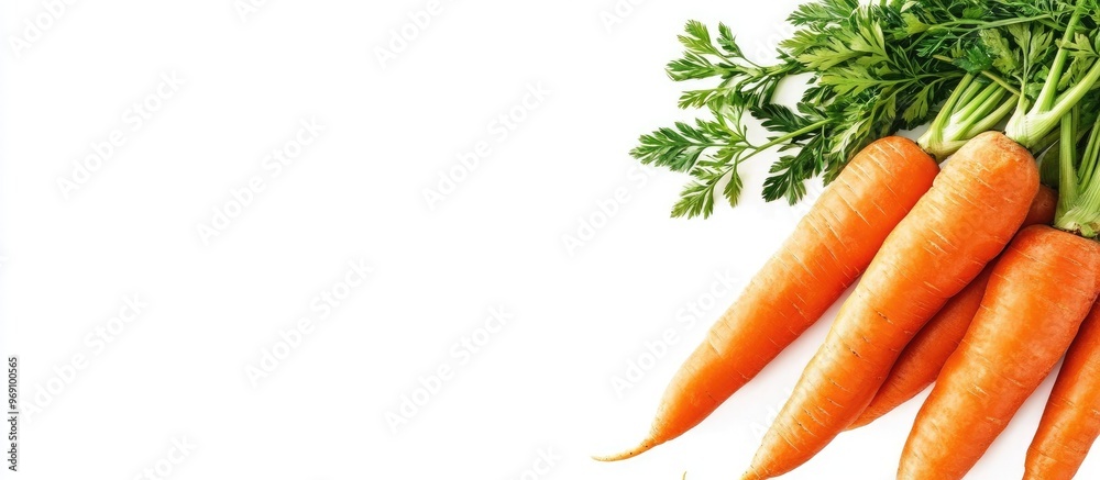 Fototapete fresh organic carrots in a vibrant bunch isolated on a white background selective focus blurred effe
