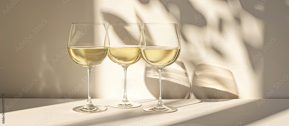 Aufkleber Wine glasses casting shadows on a white background. with copy space image. Place for adding text or design
