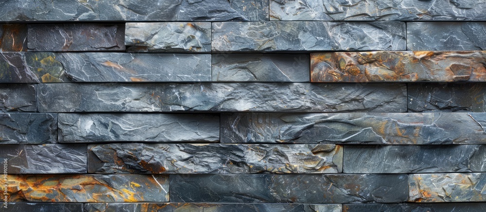 Poster High resolution background pattern of natural black slate stone Top view Copy space