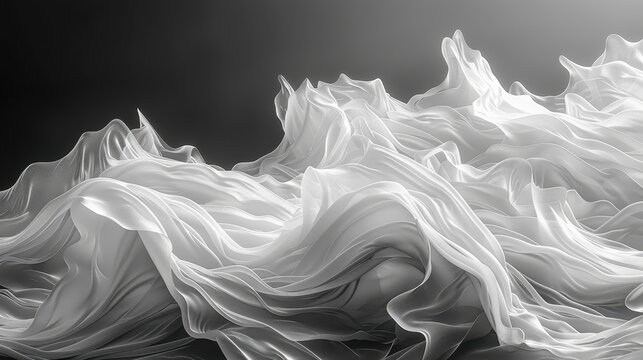 white floating abstract tulles on a black background