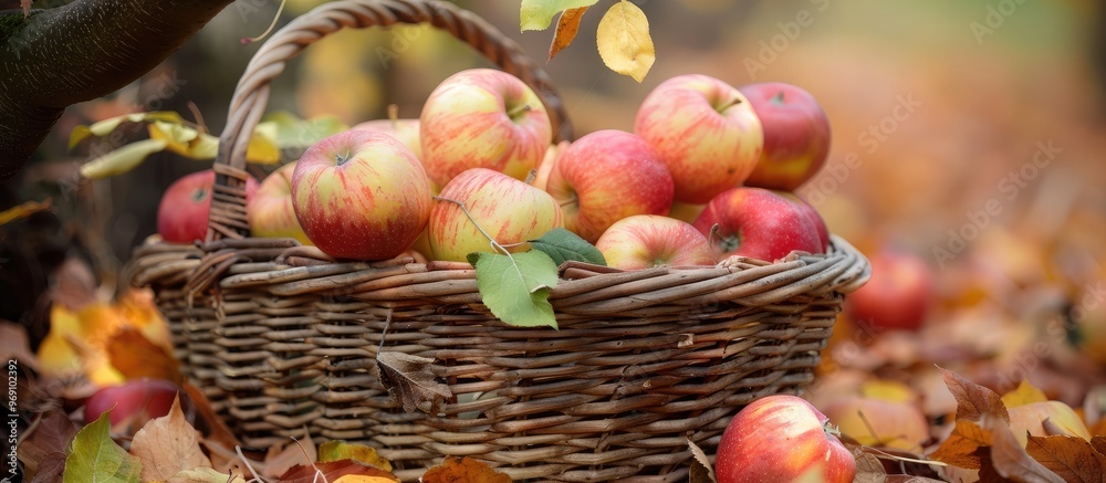 Leinwandbilder basket of harvested apples. with copy space image. place for adding text or design