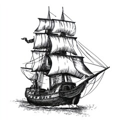 Vintage sailing ship illustration art