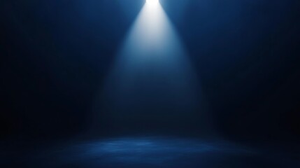Deep indigo background with a single spotlight casting a cool white light from above at a narrow angle, leaving space for your message or branding.