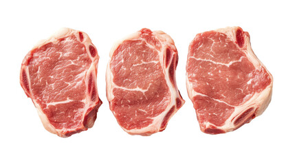 Obraz premium Top view of juicy pork steaks, full-length, isolated on transparent background, perfect for culinary presentations
