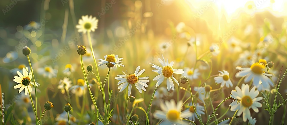 Poster Morning light shining on the wildflowers. with copy space image. Place for adding text or design