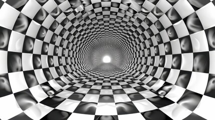 futuristic abstract corridor created with black and white checkered patterns