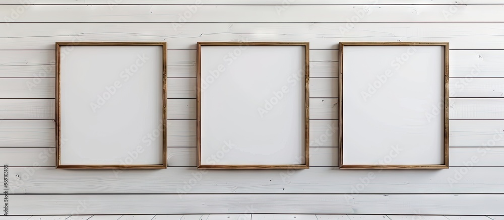 Aufkleber wooden picture frame set against a white background. with copy space image. place for adding text or