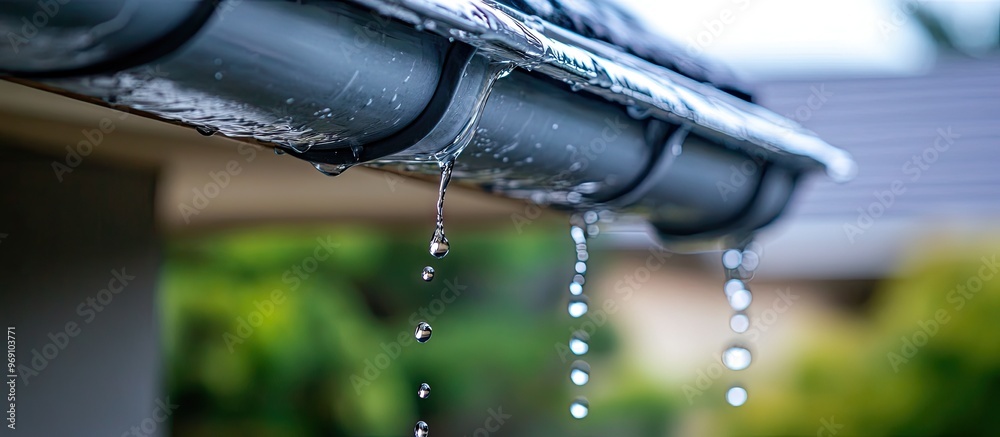 Poster A rainwater pipe line is located at the corner of the terrace roof. with copy space image. Place for adding text or design