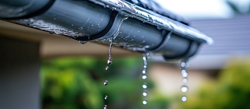 A rainwater pipe line is located at the corner of the terrace roof. with copy space image. Place for adding text or design