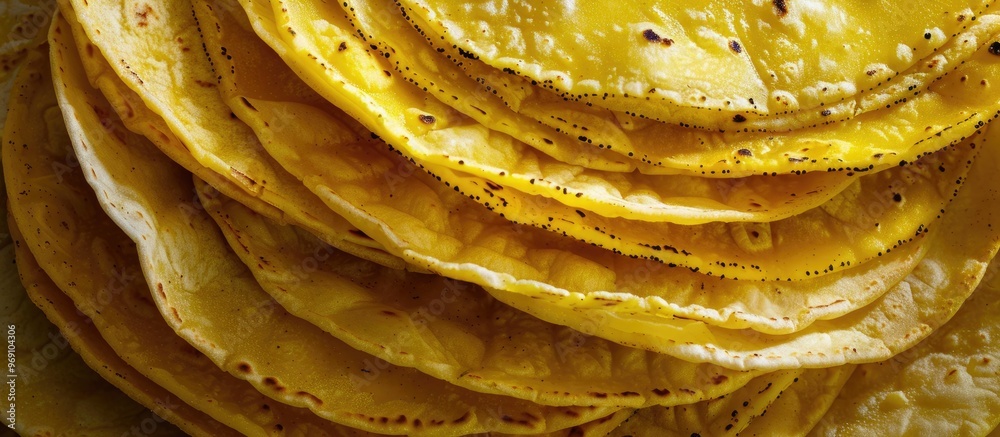 Poster a pile of corn tortillas set against a white background. with copy space image. place for adding tex