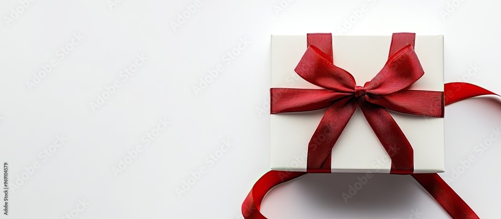 Poster Gift box wrapped with a ribbon isolated on white. with copy space image. Place for adding text or design