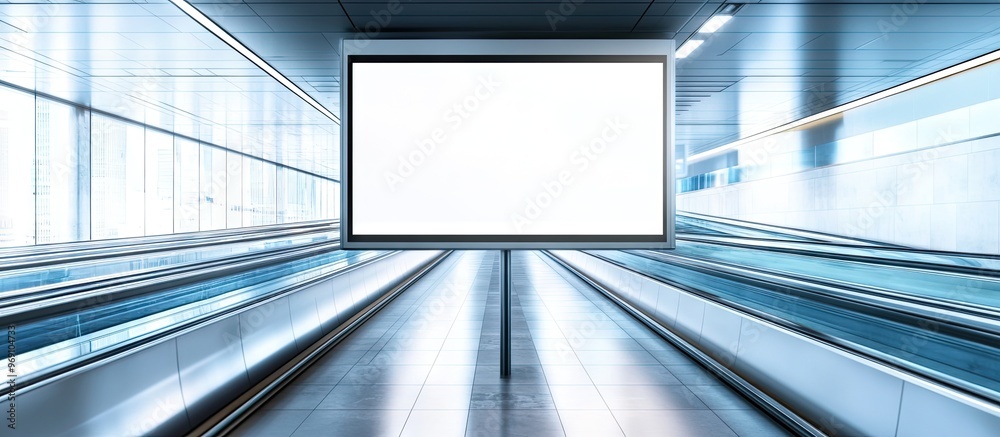 Poster blank advertising billboard at the airport mockup poster media template ads displayed in the escalat