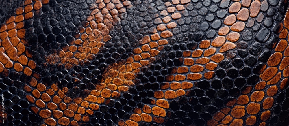 Poster Brown snake skin animal print fabric texture backdrop Close up of Python Ball s body showcasing the snake skin texture pattern for a background Selective focus Abstract background featuring a Python