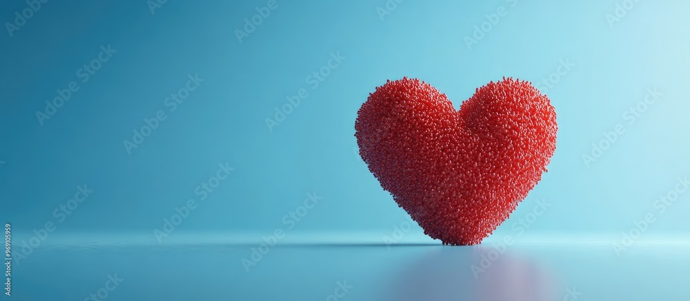 Poster Red heart on a blue backdrop the arrangement for Valentine s Day and Mother s Day. with copy space image. Place for adding text or design