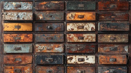 Rusted vintage apothecary cabinet drawers