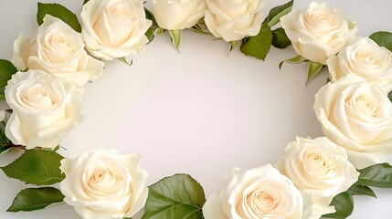 Beautiful Wreath of White Roses and Light Green Leaves Isolated on a Clean Background, Providing Perfect Space for Personalized Text for Invitations or Announcements