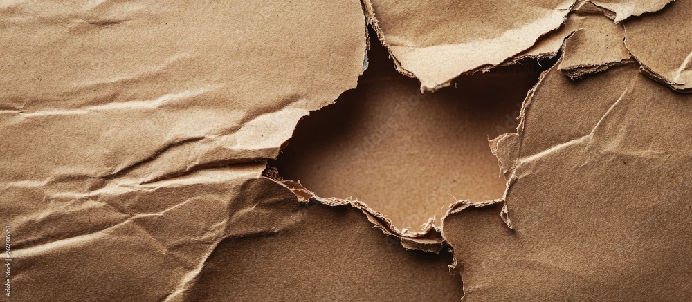 Poster close up view of torn cardboard packaging and cardboard box. with copy space image. place for adding