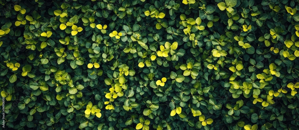 Aufkleber Green grass on a yellow background Copy space for text Flat lay style View from above