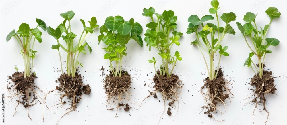 Aufkleber Group of young seedlings set against a white background An image of seedlings from a top view Seedlings prepared for transplanting. with copy space image. Place for adding text or design