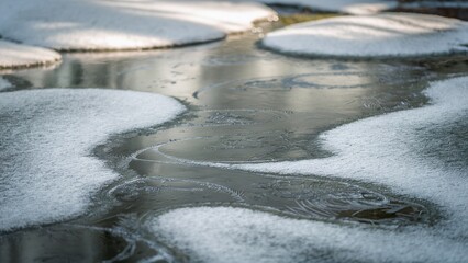 Intricate Snow Patterns on a Frozen Pond Surface