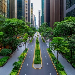 Obraz premium Futuristic Eco Cityscape with Glass Roadway and Lush Green Spaces
