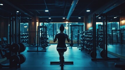 Naklejka premium Silhouette of a Woman Working Out in a Gym