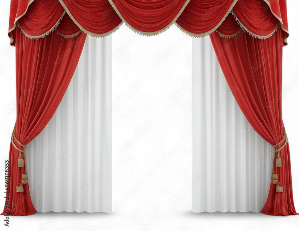 Wall mural red curtain window isolated with transparent background