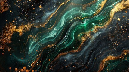 green and gold luxury background with marble texture and liquid ink, featuring dark abstract patterns, golden watercolor foil, and modern emerald stone design perfect for fluid art and black wallpaper