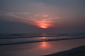 Stunning Sunset Over Waves on Minimalist White Background