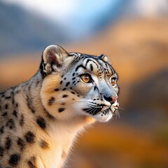 Obraz premium Snow Leopard Portrait with Golden Eyes.