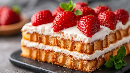 Strawberry Yogurt Topped Meringue Cake Shown