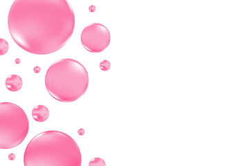 Glowing pink liquid bubbles or fluid jelly droplets isolated on transparent background. Aesthetic composition for cosmetology, beauty science, skin care molecular concept. © AnnaShine
