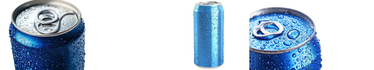 Mockup template with blue soda cans on a transparent background
