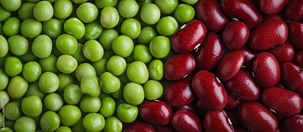 Poster Close up background of red beans and green peas. with copy space image. Place for adding text or design