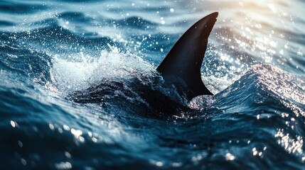 Fototapeta premium Shark Fin Emerging from the Ocean