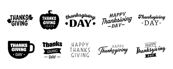 Thanksgiving day banner set. Celebration lettering set. Vector