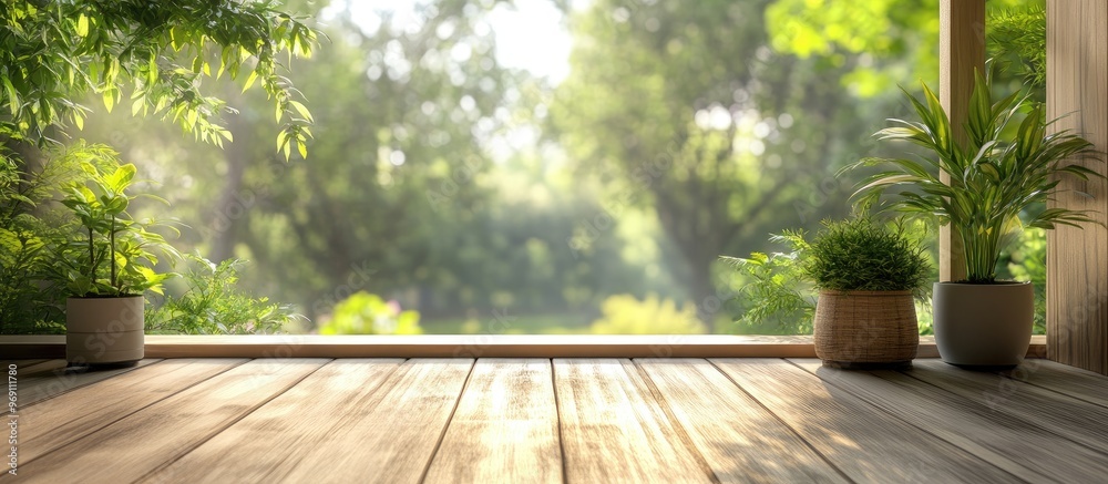 Poster Balcony and terrace with a blurred nature background. with copy space image. Place for adding text or design