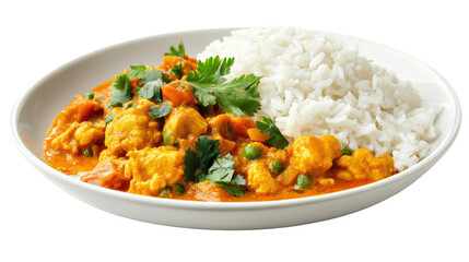 Delicious curry with vegetables and rice, garnished with fresh cilantro, offers vibrant and flavorful meal. Perfect for comforting dinner or lunch. 