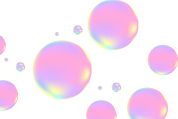 Glowing nude holographic color, iridescent 3D bubbles or fluid jelly droplets isolated on transparent background. Aesthetic composition for cosmetology, beauty science, skin care molecular concept.