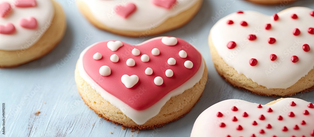 Aufkleber cookie with heart shaped icing. with copy space image. Place for adding text or design