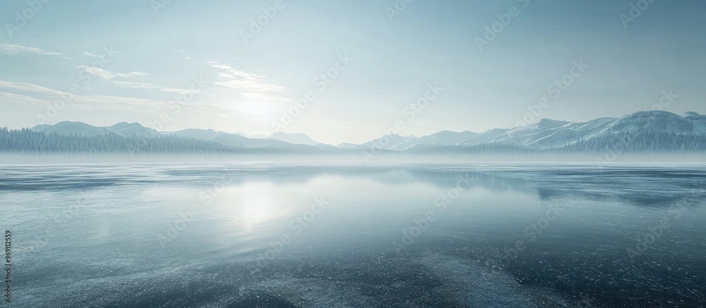 Poster Ice covering the lake s surface. with copy space image. Place for adding text or design