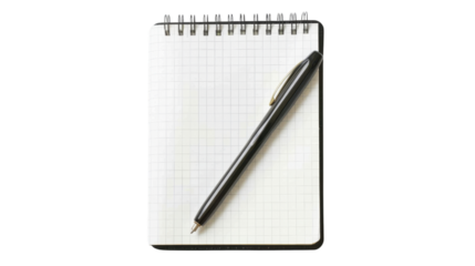 Blank notepad with pen on transparent background