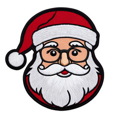 Cute Santa Embroidered Patch Isolated on Transparent Background
