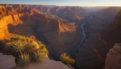 Majestic Sunrise Over the Grand Canyon: A Scenic View - Powered by Adobe