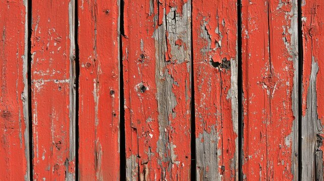 Rustic barn wood planks with peeling red paint
