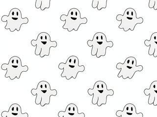 Fototapeta premium Playful Ghost Pattern on White Background for Halloween, ghost pattern