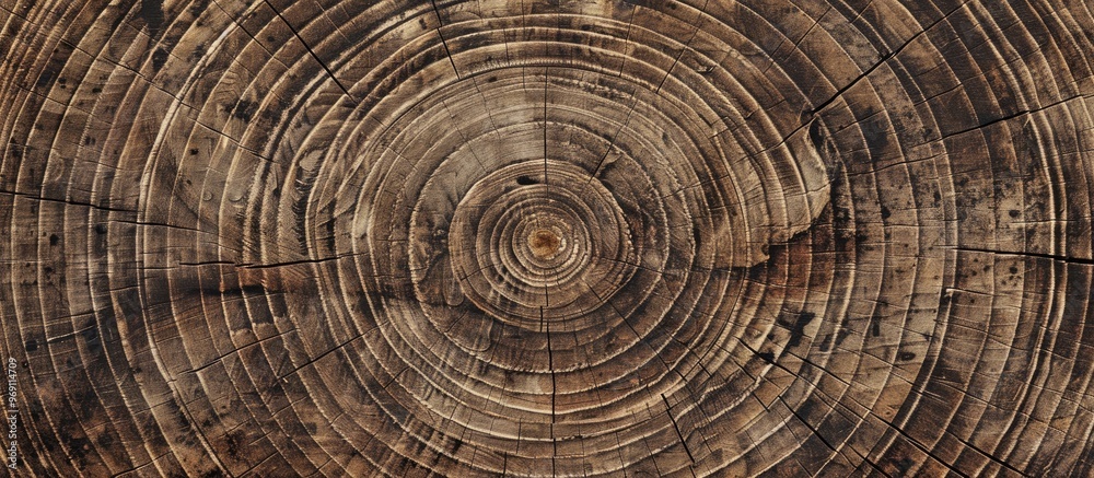 Poster Aged wooden tree cut surface Coarse organic texture of tree rings. with copy space image. Place for adding text or design
