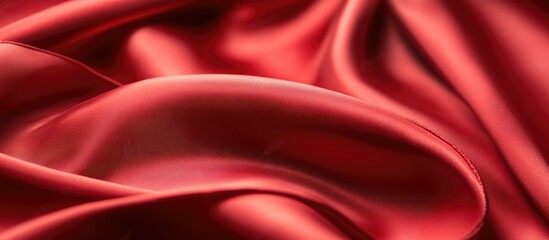 Red satin fabric ribbon serves as an abstract romantic backdrop A close up of the lovely shiny red silk ribbon texture background. with copy space image. Place for adding text or design