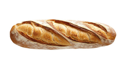 Freshly baked baguette, long French bread, isolated on transparent background, artisan bakery
